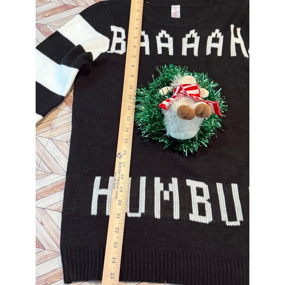 No Boundaries Kids BAAAH HUMBUG Ugly‎ Christmas Sweater L 11-13 Black Holiday - Picture 3 of 8